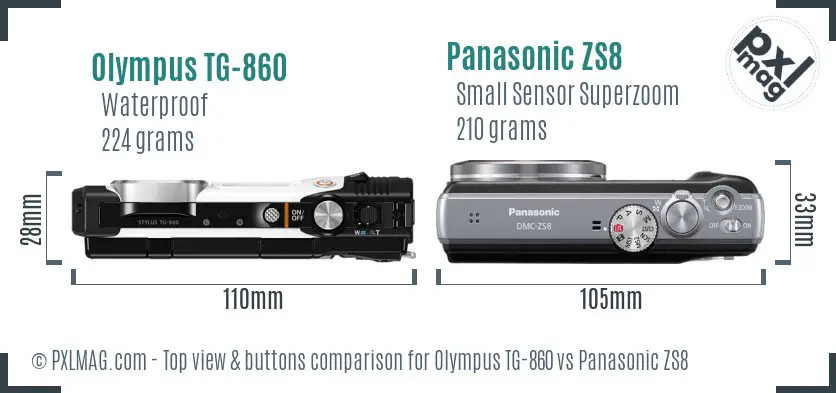 Olympus TG-860 vs Panasonic ZS8 top view buttons comparison