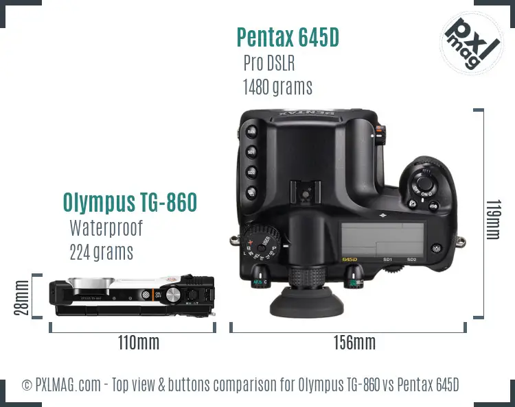 Olympus TG-860 vs Pentax 645D top view buttons comparison