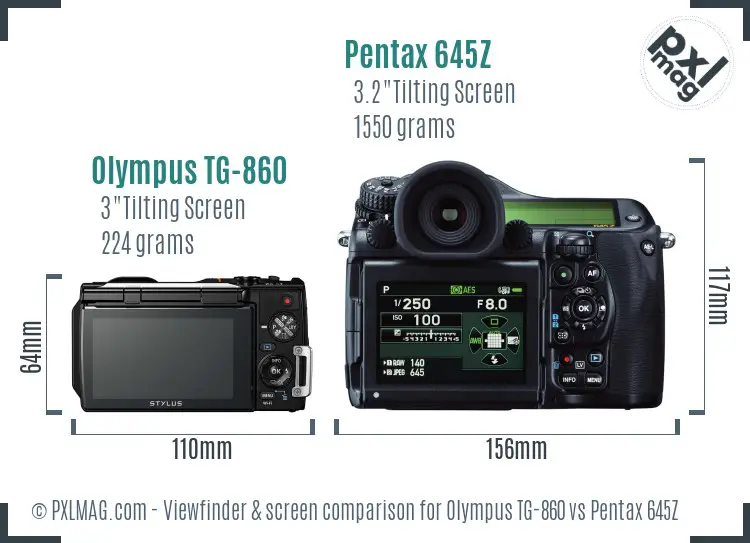 Olympus TG-860 vs Pentax 645Z Screen and Viewfinder comparison