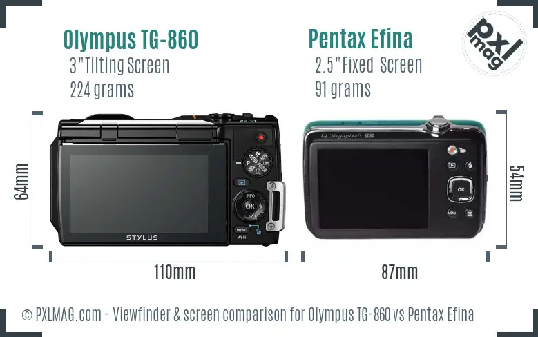 Olympus TG-860 vs Pentax Efina Screen and Viewfinder comparison