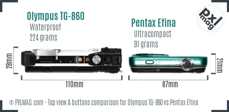 Olympus TG-860 vs Pentax Efina top view buttons comparison
