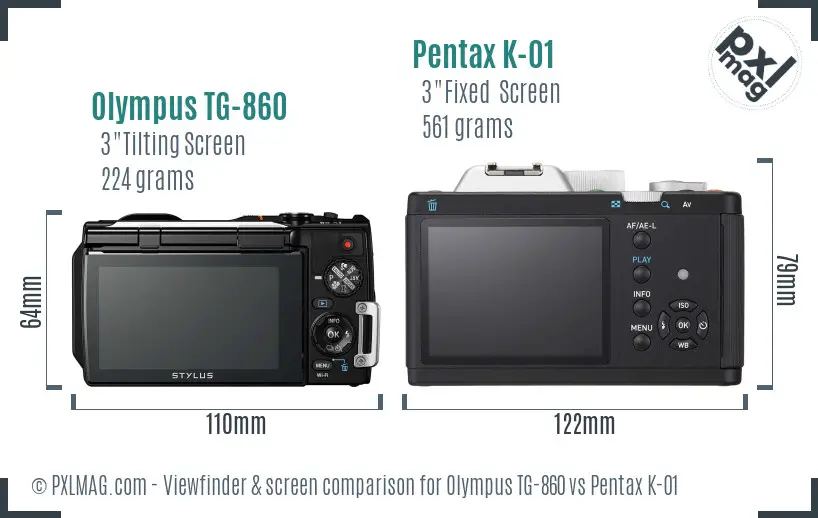 Olympus TG-860 vs Pentax K-01 Screen and Viewfinder comparison