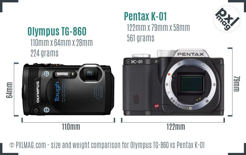 Olympus TG-860 vs Pentax K-01 size comparison