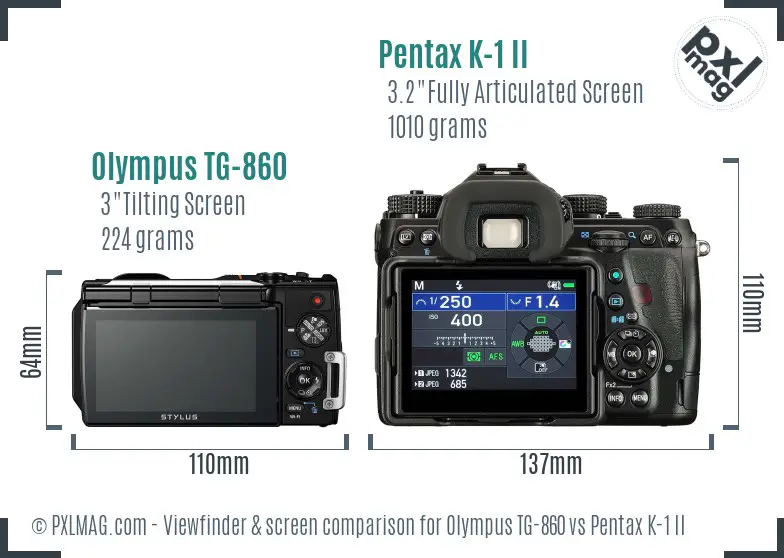 Olympus TG-860 vs Pentax K-1 II Screen and Viewfinder comparison