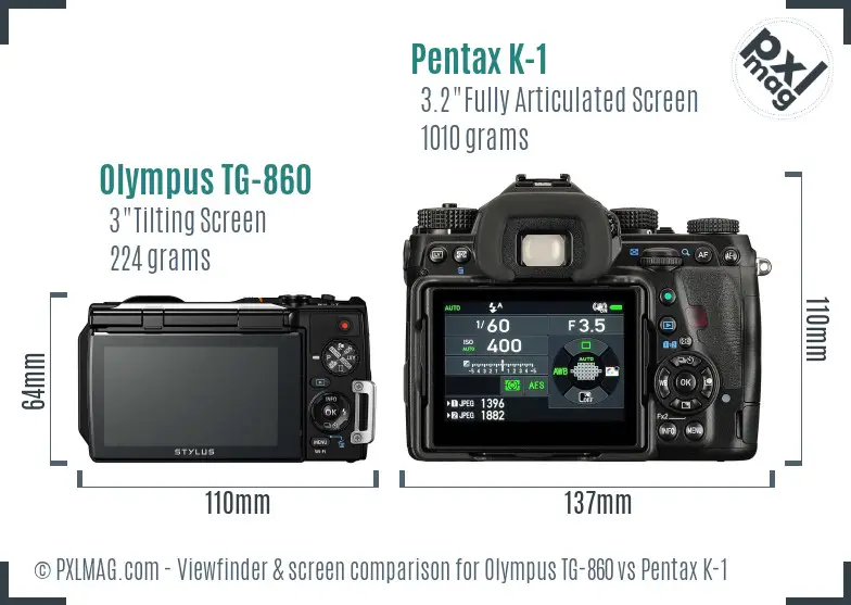 Olympus TG-860 vs Pentax K-1 Screen and Viewfinder comparison