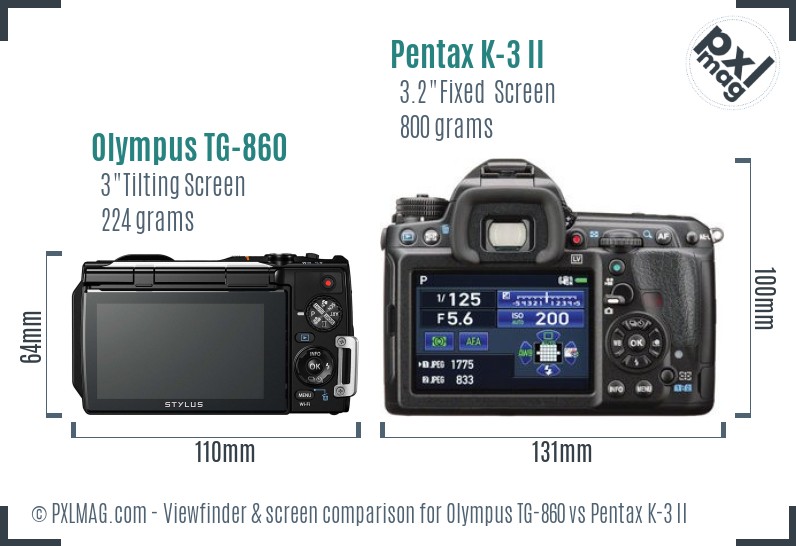 Olympus TG-860 vs Pentax K-3 II Screen and Viewfinder comparison