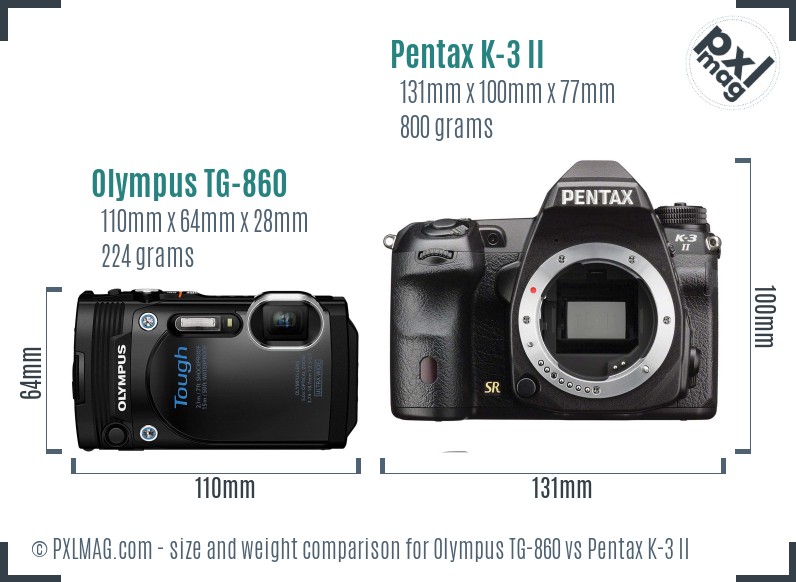 Olympus TG-860 vs Pentax K-3 II size comparison