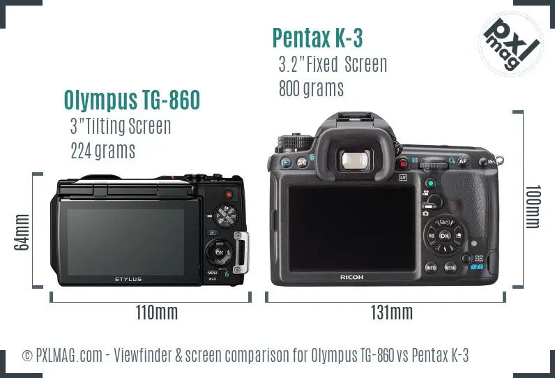 Olympus TG-860 vs Pentax K-3 Screen and Viewfinder comparison