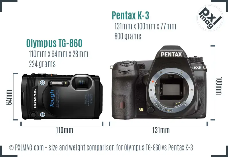 Olympus TG-860 vs Pentax K-3 size comparison