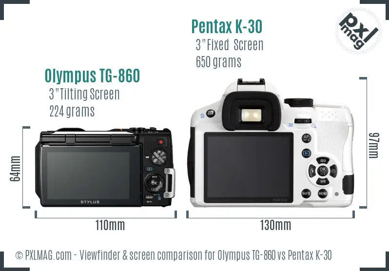 Olympus TG-860 vs Pentax K-30 Screen and Viewfinder comparison