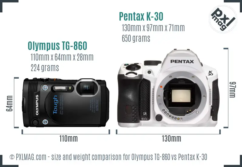 Olympus TG-860 vs Pentax K-30 size comparison