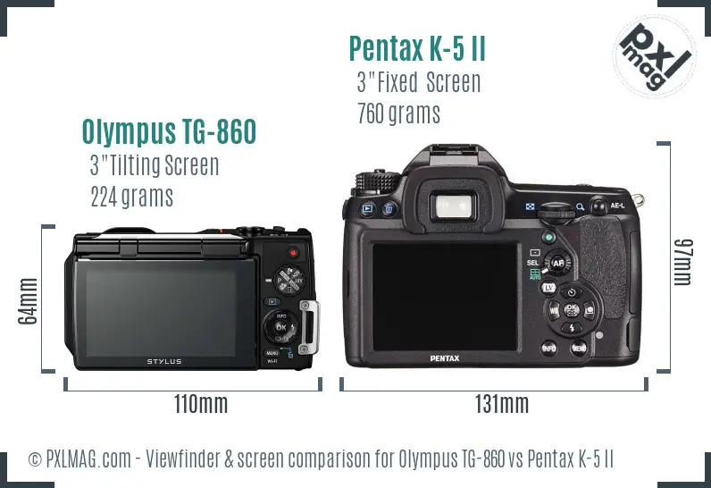 Olympus TG-860 vs Pentax K-5 II Screen and Viewfinder comparison