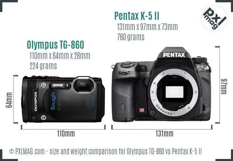 Olympus TG-860 vs Pentax K-5 II size comparison