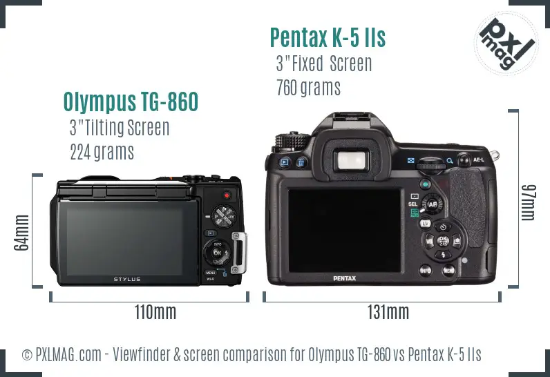 Olympus TG-860 vs Pentax K-5 IIs Screen and Viewfinder comparison