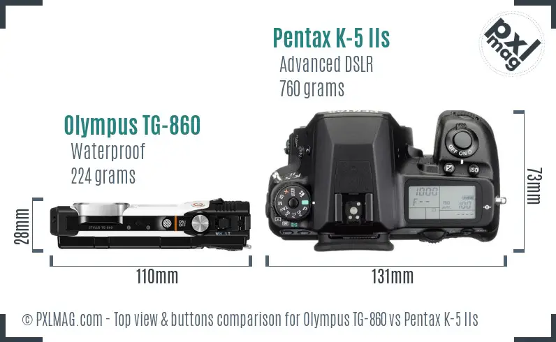 Olympus TG-860 vs Pentax K-5 IIs top view buttons comparison