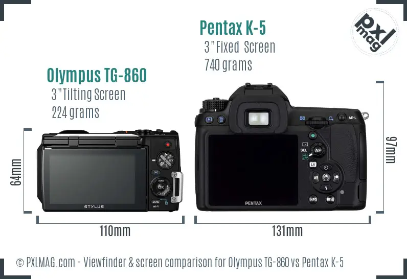 Olympus TG-860 vs Pentax K-5 Screen and Viewfinder comparison