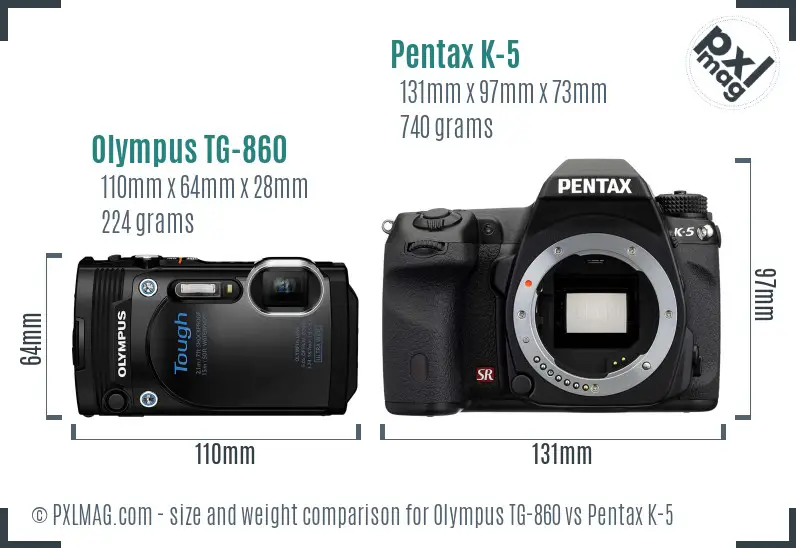 Olympus TG-860 vs Pentax K-5 size comparison