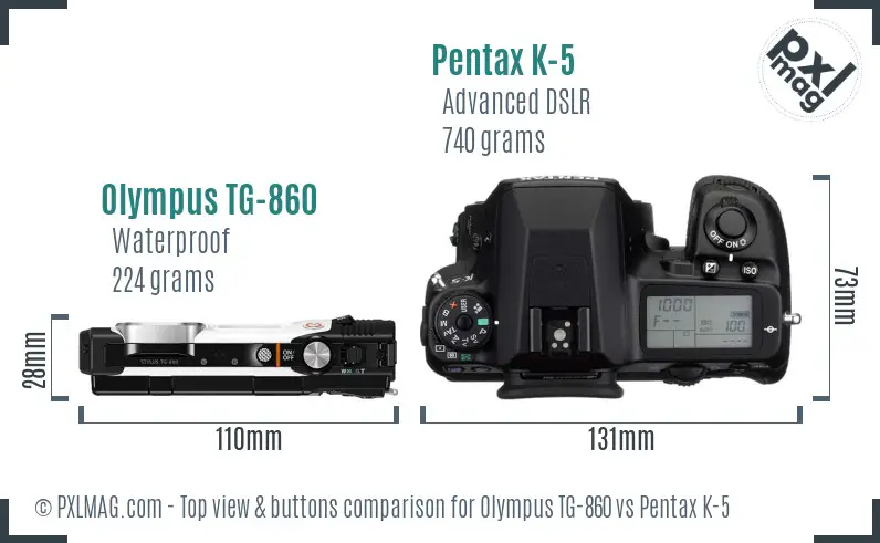 Olympus TG-860 vs Pentax K-5 top view buttons comparison