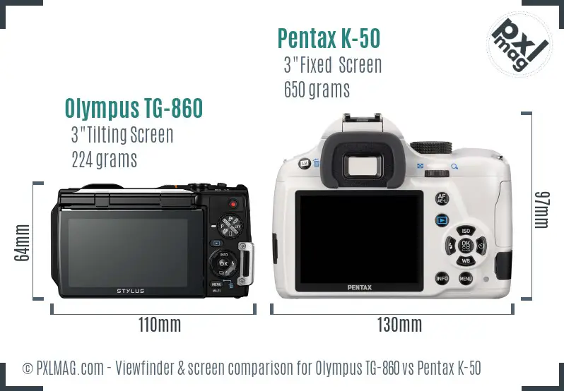 Olympus TG-860 vs Pentax K-50 Screen and Viewfinder comparison