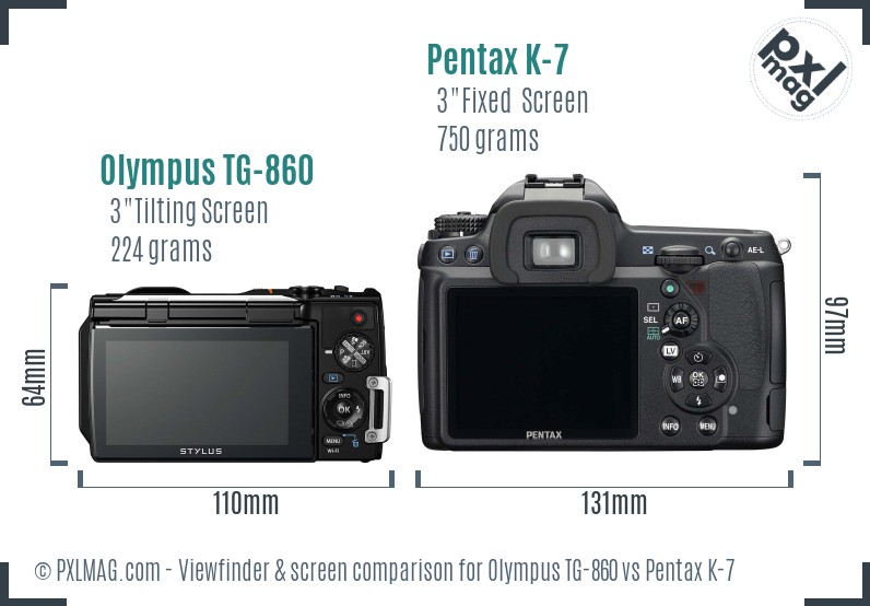 Olympus TG-860 vs Pentax K-7 Screen and Viewfinder comparison