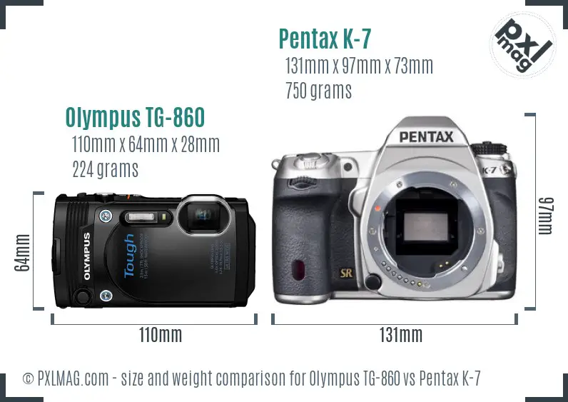 Olympus TG-860 vs Pentax K-7 size comparison