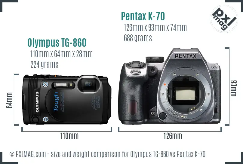 Olympus TG-860 vs Pentax K-70 size comparison