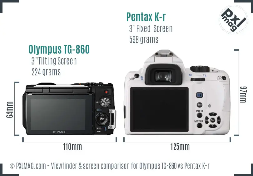 Olympus TG-860 vs Pentax K-r Screen and Viewfinder comparison