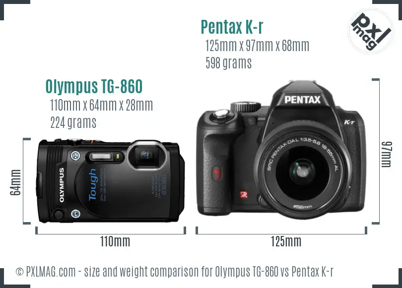 Olympus TG-860 vs Pentax K-r size comparison