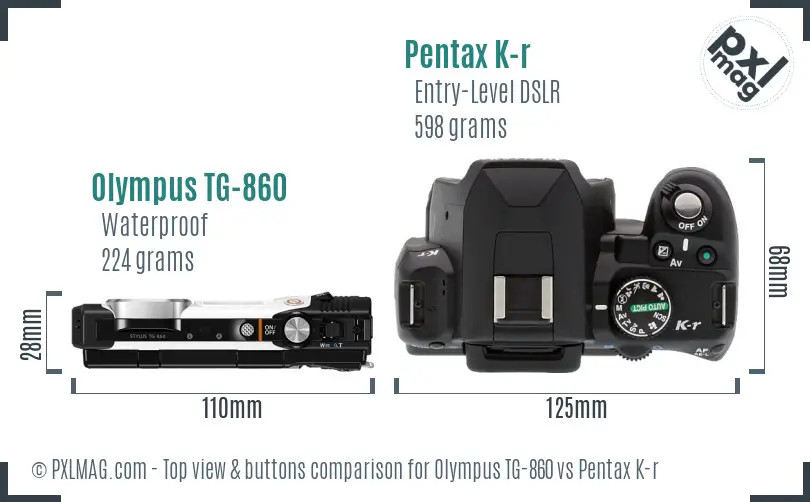 Olympus TG-860 vs Pentax K-r top view buttons comparison