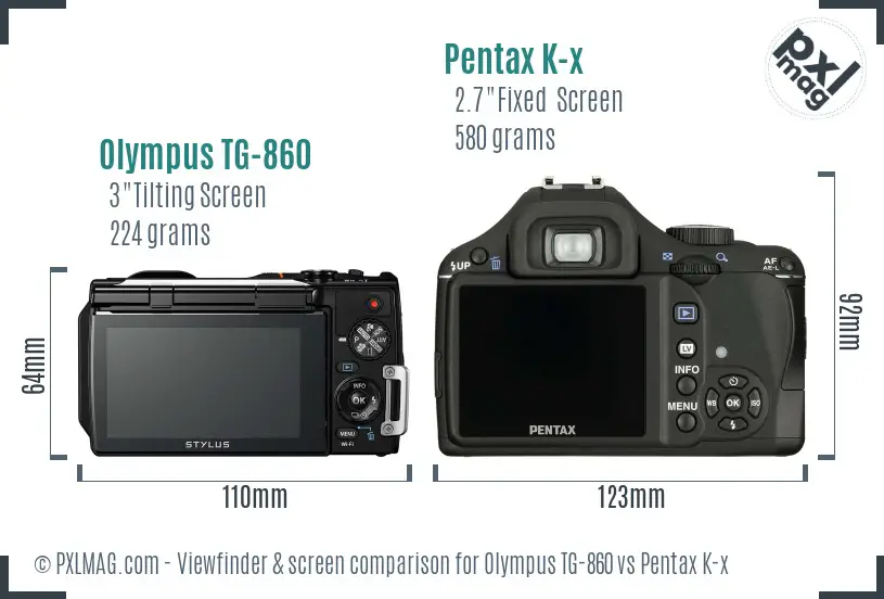 Olympus TG-860 vs Pentax K-x Screen and Viewfinder comparison