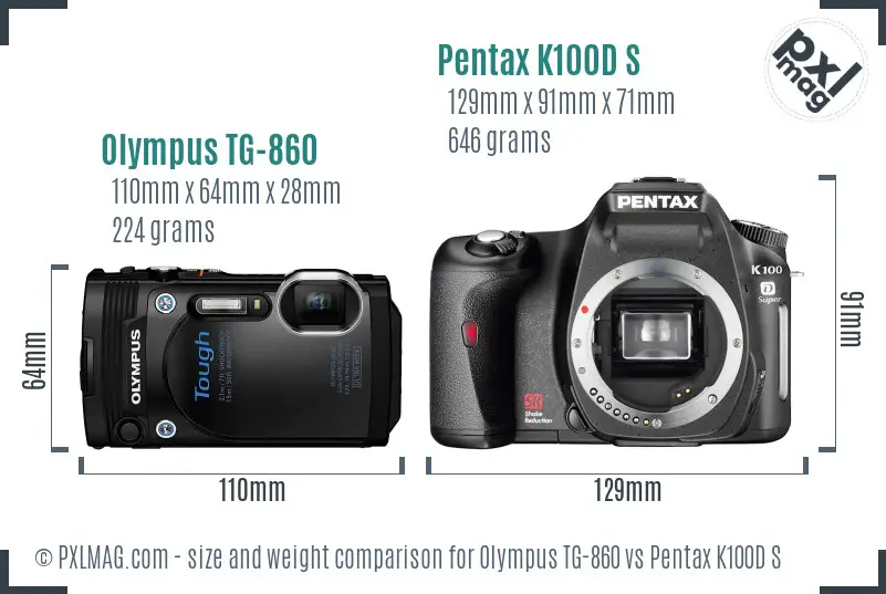 Olympus TG-860 vs Pentax K100D S size comparison