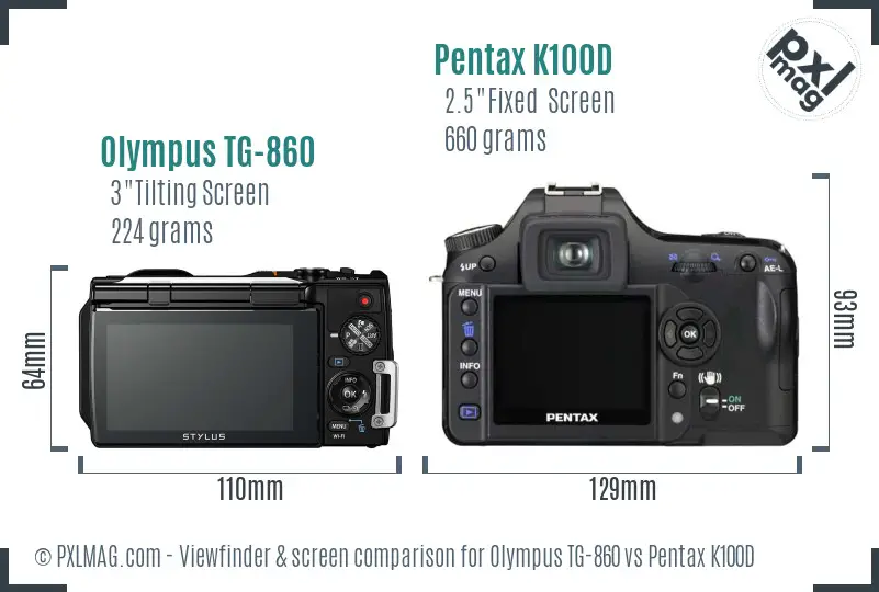 Olympus TG-860 vs Pentax K100D Screen and Viewfinder comparison