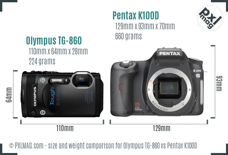 Olympus TG-860 vs Pentax K100D size comparison