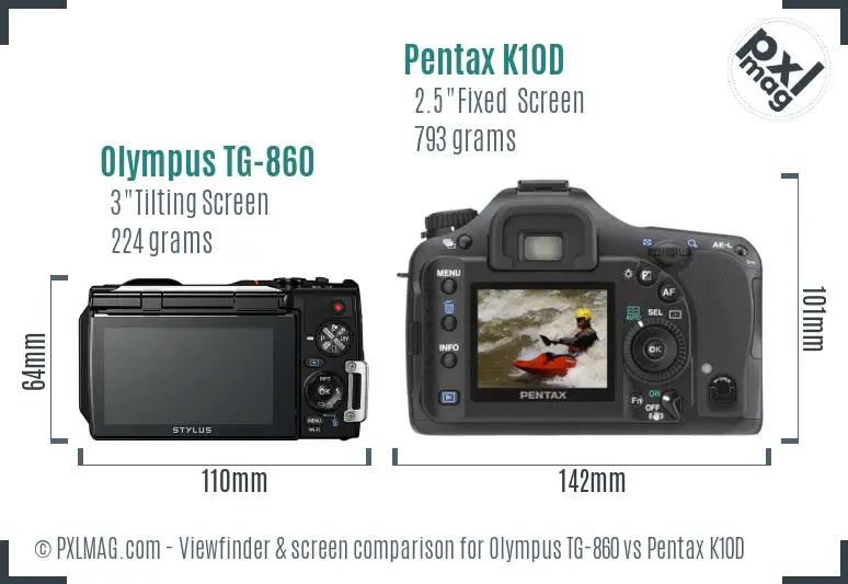 Olympus TG-860 vs Pentax K10D Screen and Viewfinder comparison