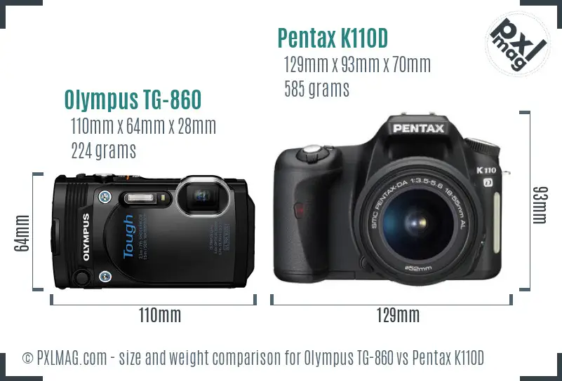 Olympus TG-860 vs Pentax K110D size comparison