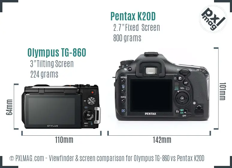 Olympus TG-860 vs Pentax K20D Screen and Viewfinder comparison