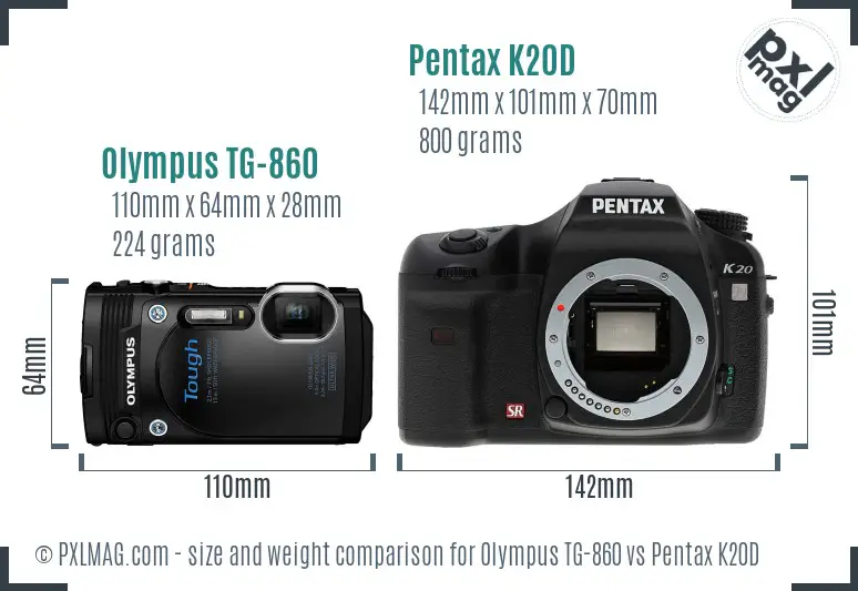 Olympus TG-860 vs Pentax K20D size comparison