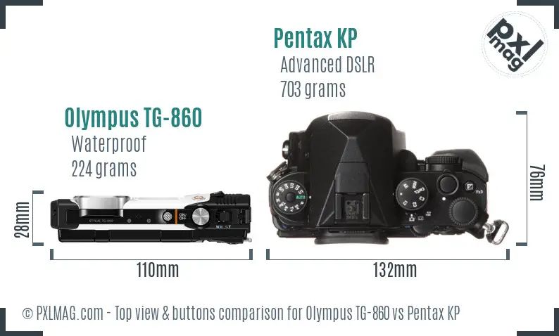 Olympus TG-860 vs Pentax KP top view buttons comparison