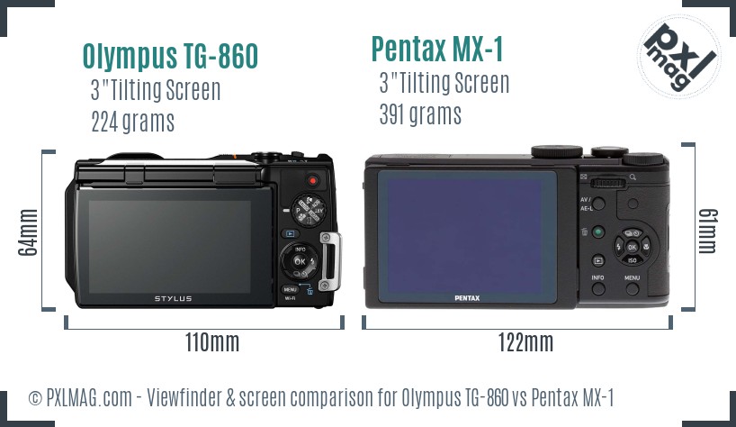 Olympus TG-860 vs Pentax MX-1 Screen and Viewfinder comparison
