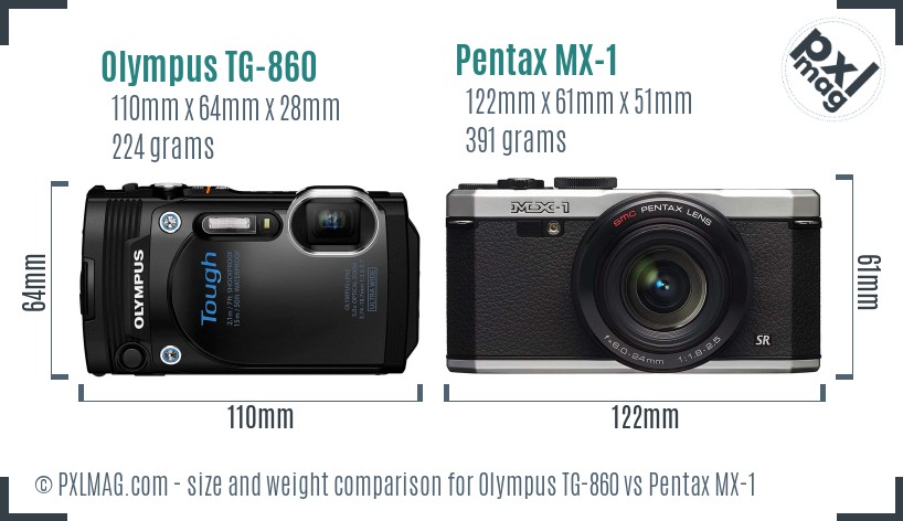 Olympus TG-860 vs Pentax MX-1 size comparison