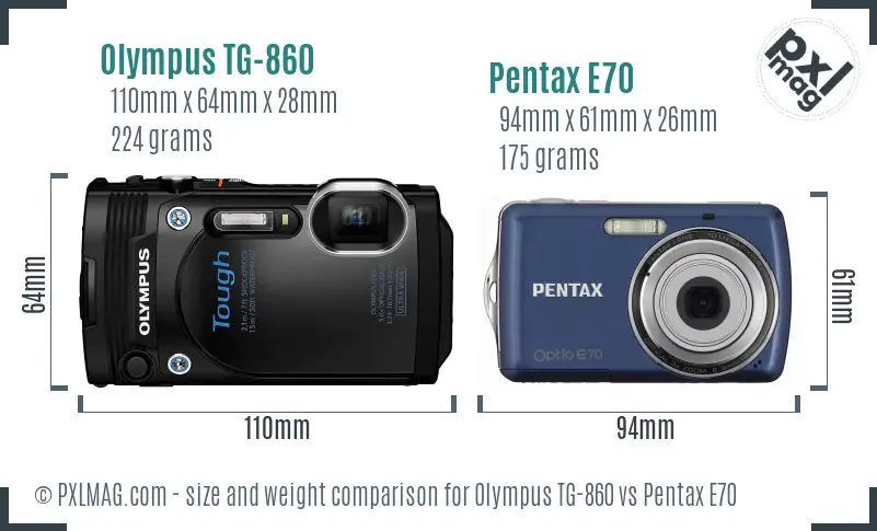 Olympus TG-860 vs Pentax E70 size comparison