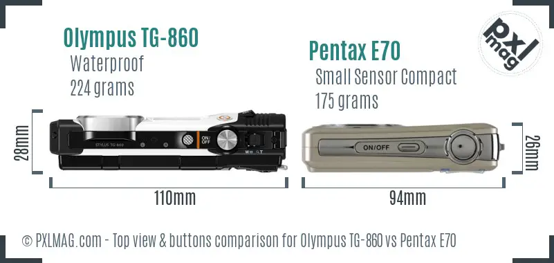 Olympus TG-860 vs Pentax E70 top view buttons comparison