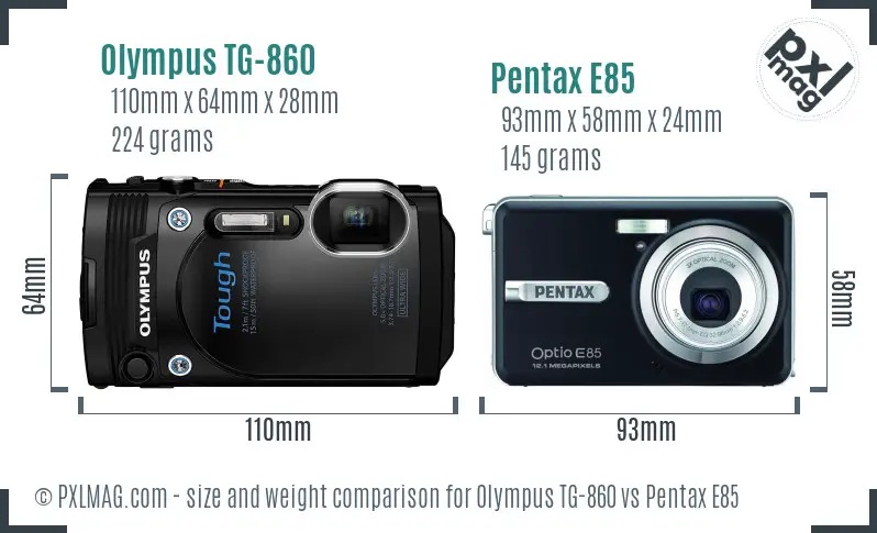 Olympus TG-860 vs Pentax E85 size comparison