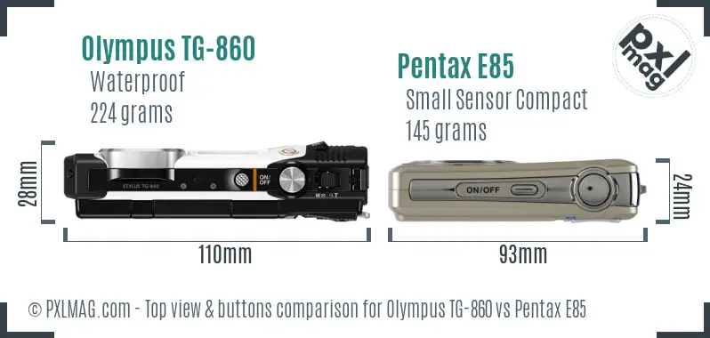 Olympus TG-860 vs Pentax E85 top view buttons comparison