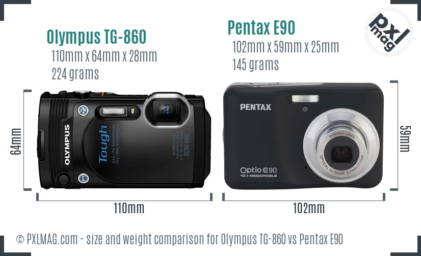 Olympus TG-860 vs Pentax E90 size comparison