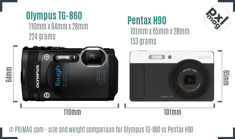 Olympus TG-860 vs Pentax H90 size comparison