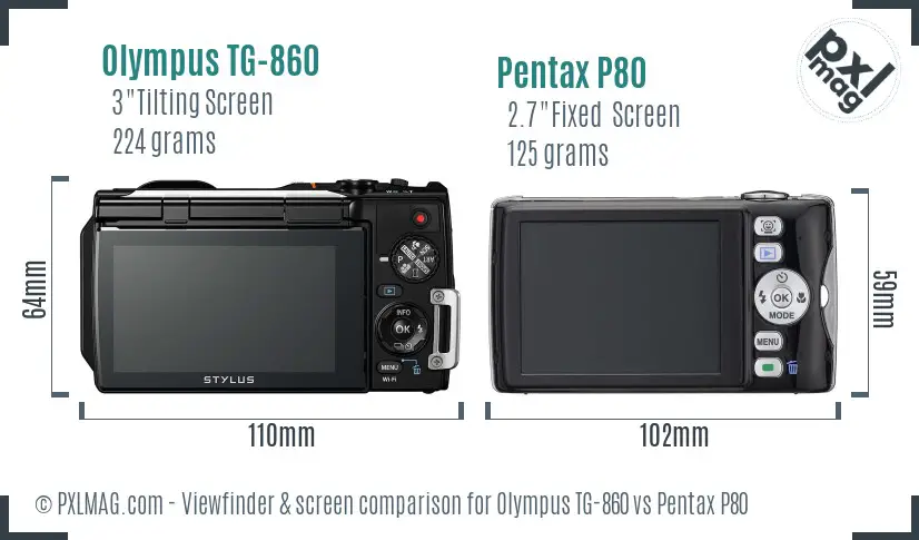 Olympus TG-860 vs Pentax P80 Screen and Viewfinder comparison