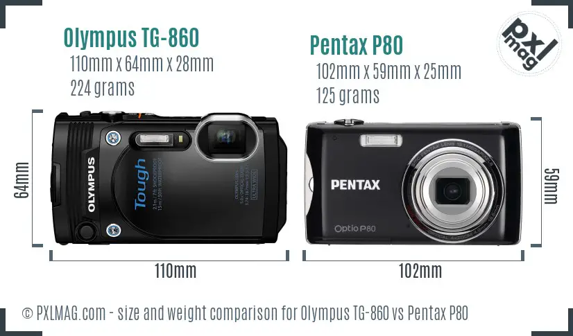 Olympus TG-860 vs Pentax P80 size comparison