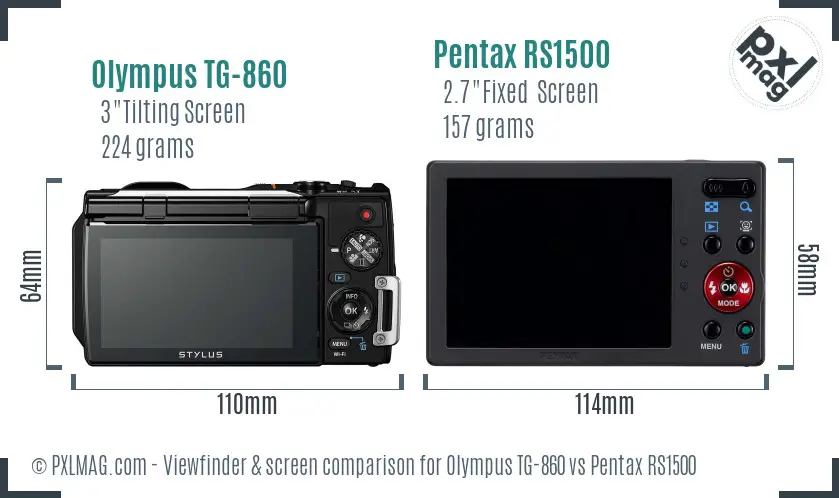 Olympus TG-860 vs Pentax RS1500 Screen and Viewfinder comparison