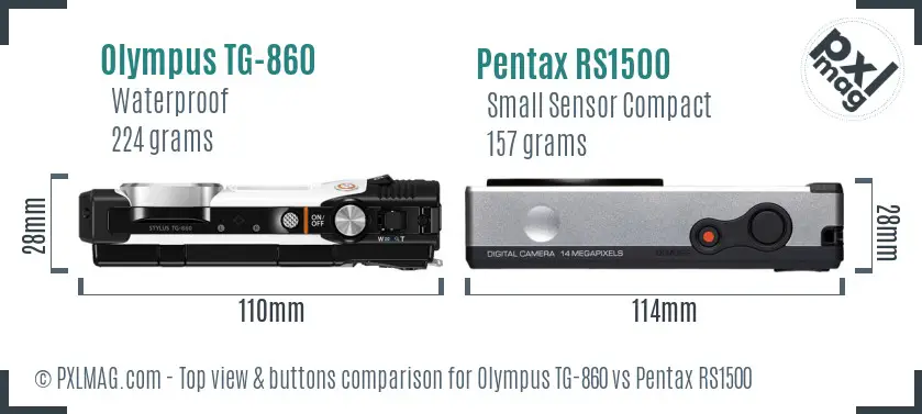 Olympus TG-860 vs Pentax RS1500 top view buttons comparison